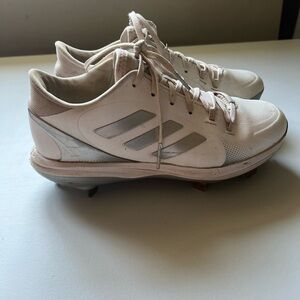 Adidas White and Silver Metal Softball Cleats
